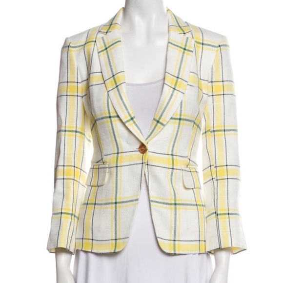 Veronica Beard Schoolboy Plaid White Yellow Green Blazer NWOT - Picture 6 of 9
